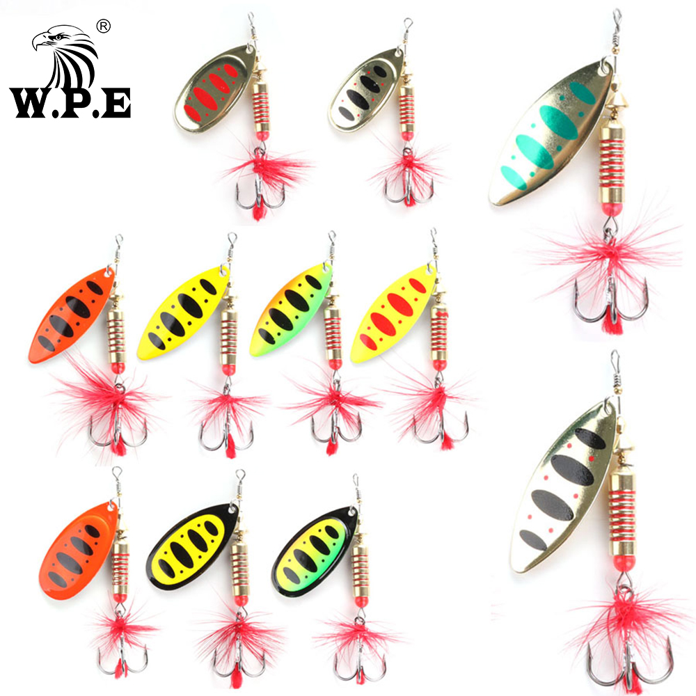 W.P.E Brand Spinner Lure 1pcs 6.5g/10g/13.5g 18 color with Treble
