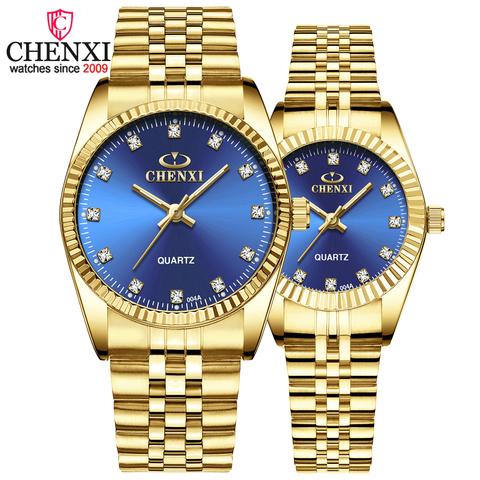 CHENXI Fashion Luxury Men Women Watch Gold Blue Quartz Wrist Watch Stainless Steel Couples Clock Casual Waterproof Mens Watches ► Photo 1/6