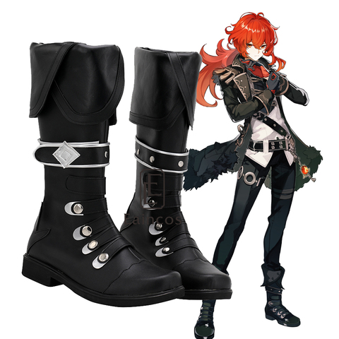 Game Genshin Impact Diluc Cosplay Shoes Black Boots Custom-made Costume Accessories ► Photo 1/5