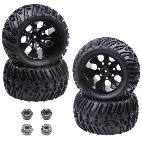 4Pcs RC Tires & Wheel Rims Foam Inserts 12mm Hex for 1/10 RC Model Car HSP Monster Truck 94111 94108 Redcat Exceed ► Photo 1/6