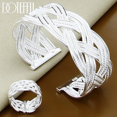 DOTEFFIL 925 Sterling Silver Interwoven Web Bangle Ring Set For Woman Wedding Engagement Party Fashion Charm Jewelry ► Photo 1/6