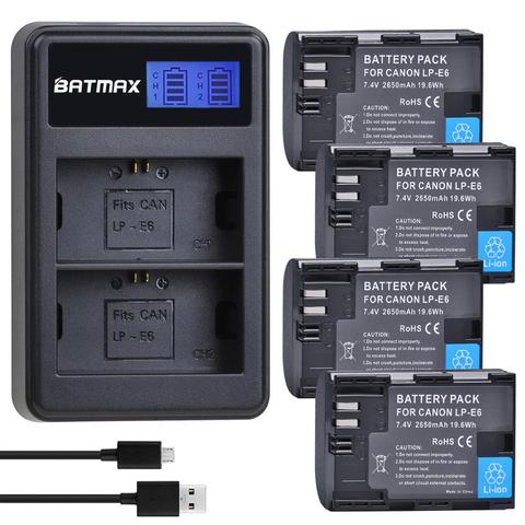 Batmax 2650mAh LP-E6 LPE6 E6 Battery+ LCD Dual USB Charger for Canon EOS 5DS R 5D Mark II 5D Mark III 6D 7D 80D 90D EOS 5DS R ► Photo 1/6