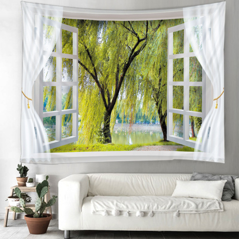 Nature Forest Tapestry Willow Wall Cloth Tapestry Hippie Mandala Tapestries Outside Window Landscape Home Decoration Tapestry ► Photo 1/1