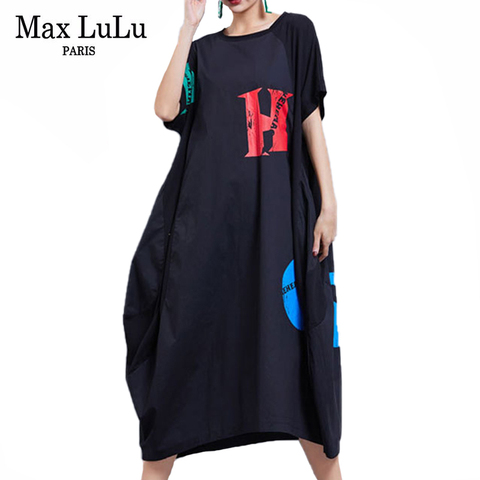 Max LuLu 2022 Korean Summer Fashion Streetwear Ladies Printed Elegant Dresses Womens Loose Black Dress Oversized Female Vestidos ► Photo 1/6