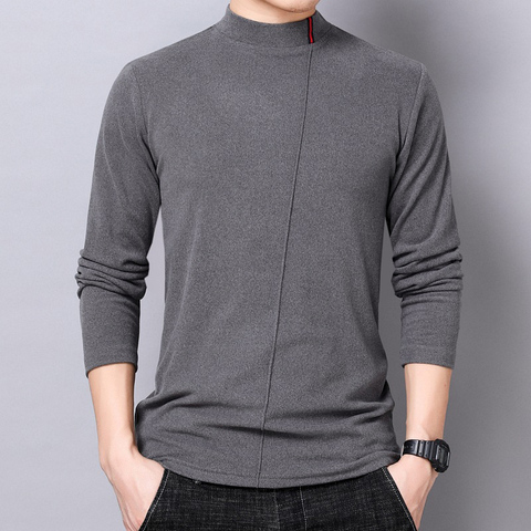 BROWON Winter Warm T-shirt Men Casual Thick Cotton Elastic Skin-friendly Tshirts Male Solid Long Sleeve Turtleneck Clothes Men ► Photo 1/6