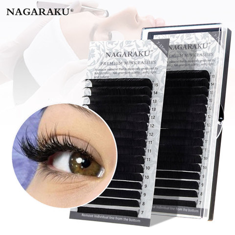 NAGARAKU Fast Ship 16rows/case 7~15mm mix premium natural synthetic mink individual eyelash extension makeup maquiagem cilios ► Photo 1/6