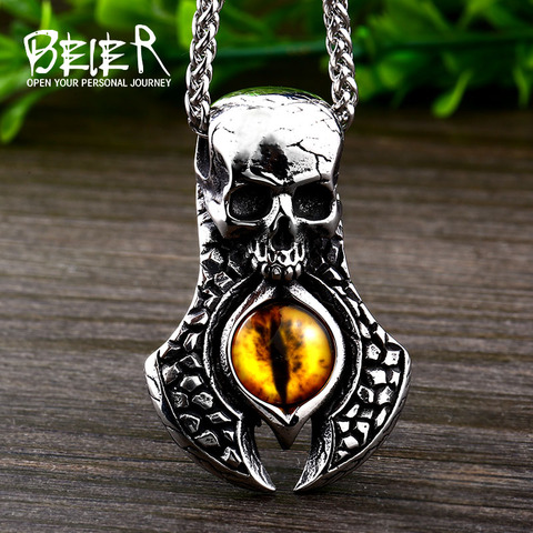 Beier 316L stainless steel Yellow evil eye men's pendant necklace punk skull pendant fashion jewelry LLLHP111P ► Photo 1/6