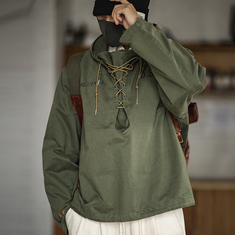 Madden male Hooded Pullover Long Sleeve Deck Parker Jacket Drawstring Neckline Workwear Jacket Green Cuffs Ribbon Closure Jacket ► Photo 1/6