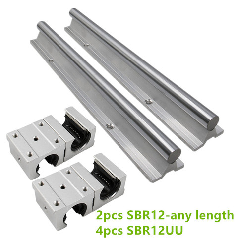 2 Set 12mm Rod sbr SBR12 Fully Supported Linear Rail guide lineaire Shaft With 4Pcs SBR12UU Slide Ball Bearing Block for cnc ► Photo 1/6