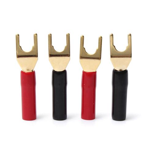 4Pcs Gold Plated Tuning Fork Banana Plug Y-style Spade Plug Solderless Speaker Cable Power Terminals Connectors set ► Photo 1/6