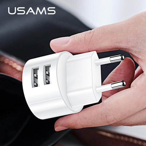 USAMS Mobile Phone Charger for iPhone Samsung 2.1A 2 port EU/UK/US Plug Wall Charger for iOS/Android mobile Phone Chargers ► Photo 1/6