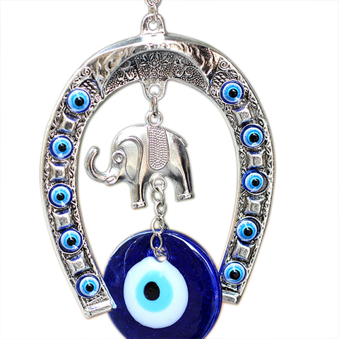 Turkish Blue Eye Horseshoe with Elephant and Ribbon Wall Hanging Amulet Ethnic Lucky Gift Pendants Home Car Hanging Decorations ► Photo 1/6