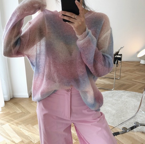 2022 Thin Mohair Sweater Women Loose Casual Pullovers Women Sweater Sweet Elegant Sweater Casual Pull Femme Perspective Tops ► Photo 1/6