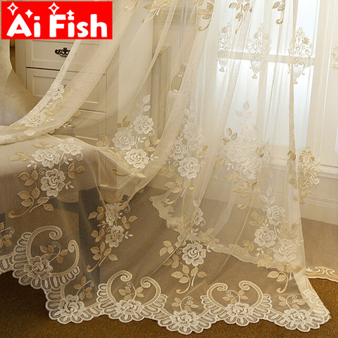Europe Luxury Pastoral Flower Window Tulle Curtains For living Room bottom Lace Window Treatment Bedroom Sheer Voile Drapes#3 ► Photo 1/6