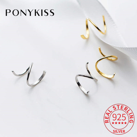 PONYKISS 100% 925 Sterling Silver Chic Wave Spiral Geometric Hoop Earrings Women Party Simple Fashion Accessory Delicate Gift ► Photo 1/6