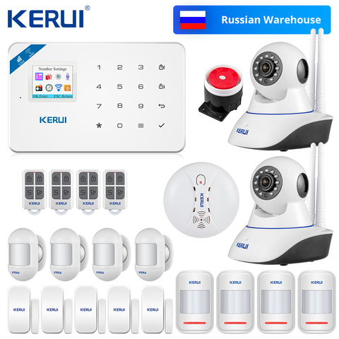 KERUI W18 WIFI GSM SMS Home Burglar Security Alarm System Curtain Motion Sensor Wireless Solar Siren IP Camera GSM Alarm System ► Photo 1/6