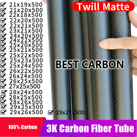 Free shiping OD21 22 23 24 25 26 27 28 29mm,with 500mm length High Quality Twill Matte surface 3K Carbon Fiber Fabric Wound Tube ► Photo 1/6