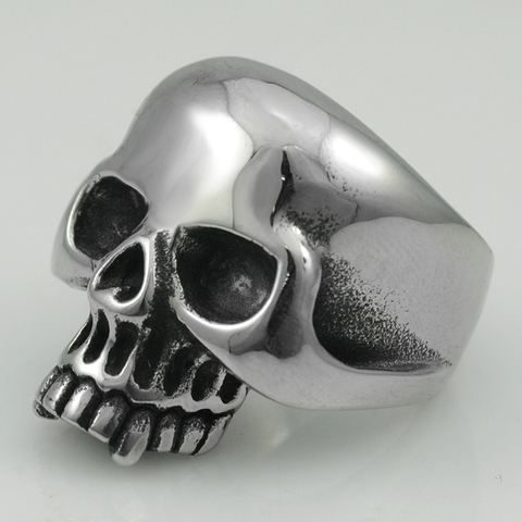 Gokadima Black Silver Color Smooth Men Rings Skull Boys Male 316l Stainless Steel ring Skeleton Biker Jewelry PUNK ROCK ► Photo 1/6