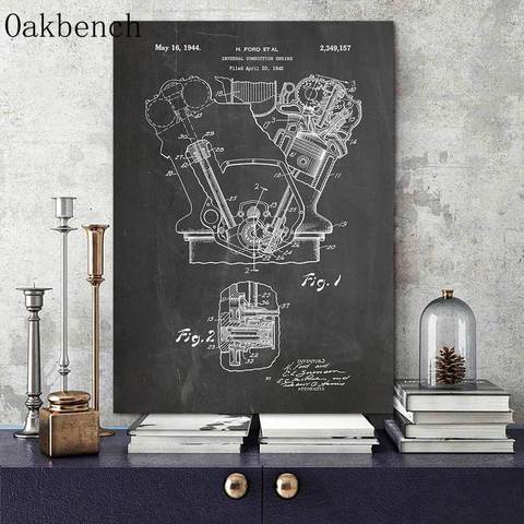 Abstract Canvas Painting Vintage Engine Print Painting Motor Patent Art Poster Blueprint Car Parts Pictures Engine Wall Decor ► Photo 1/6