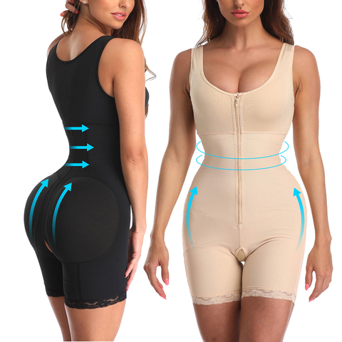 Plus Size Women Zipper Full Body Shapewear Underbust Slimming Mid thigh Tummy Control Postpartum Body Shaper Girdle Powernet 6XL ► Photo 1/6