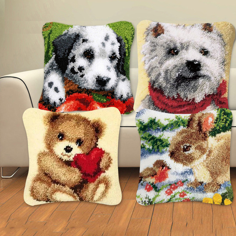 Animal Series Latch Hook Rug Kits Dogs 3D Segment Embroidery Pillow Wool Cross Stitch Carpet Embroidery DIY Pillow knooppakket ► Photo 1/6