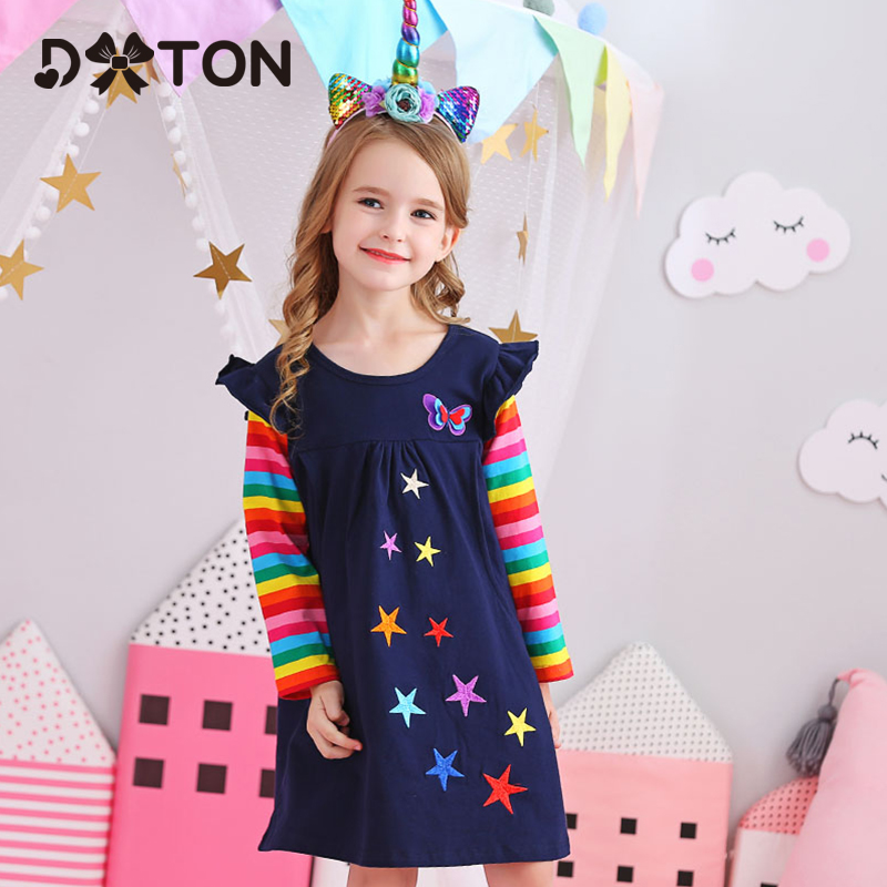 DXTON Little Girl Children Kid Long Sleeve Flower Cotton Dresses for 2-8T