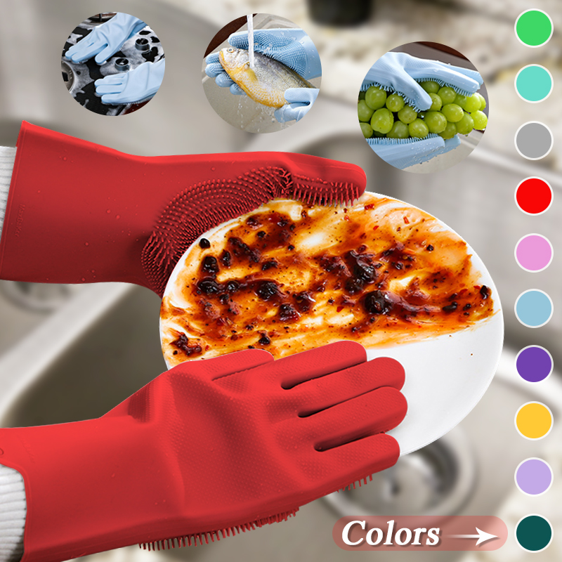 Dishwashing Silicone Gloves Kitchen Magic Cleaning Gloves Silicone Rubber  Dish Washing Gloves Home Sponge Scrubber Cleaning Tool - AliExpress