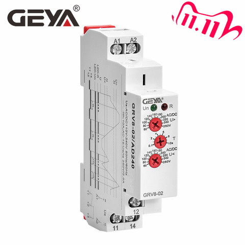 Free Shipping GEYA GRV8-02 Voltage Monitor Device Over-voltage and Under-voltage Protection Relay DC 12V 24V 48V 110V 220V 240V ► Photo 1/6