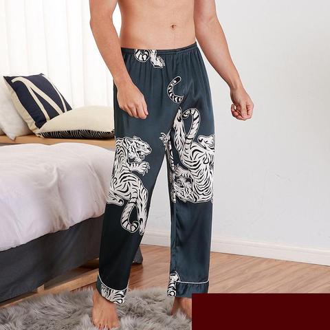 CEARPION Men Sleep Bottoms Satin Sleepwear Soft Nightgown Pants Elegant Crane Print Pajama Panties Male Lounge Night Wear ► Photo 1/6