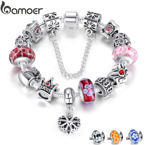 [Coupon $15 OFF $3] BAMOER Queen Jewelry Silver Plated Charms Bracelet & Bangles With Queen Crown Beads Bracelet  PA1823 ► Photo 1/4