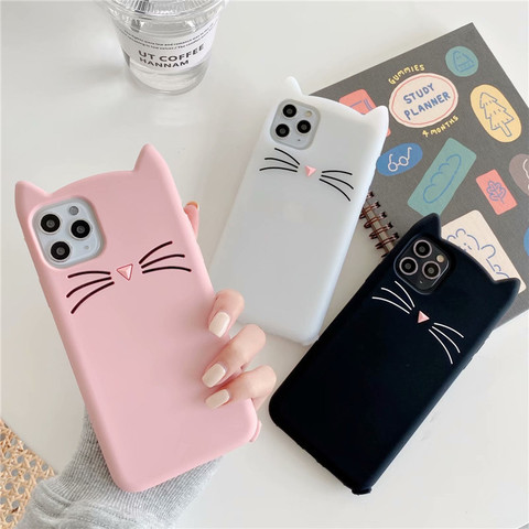 3D Cute Cat Ears Phone Case For iphone 12 mini 11 pro max 4 5 s SE 6 6s 7 8 plus X XS MAX XR Silicone Cover Case For Girls Women ► Photo 1/6