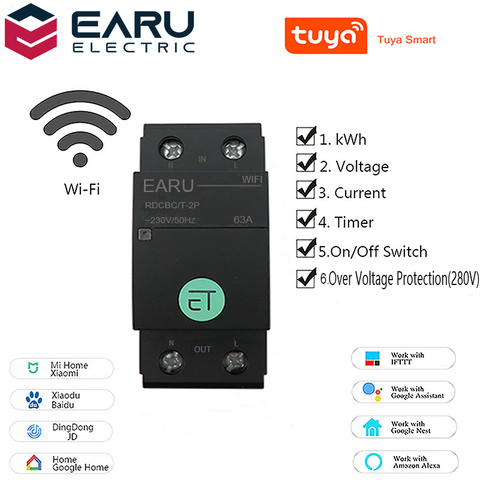 TUYA APP 2P Smart WIFI Circuit Breaker Voltage Energy Power kWh Meter Time Timer Relay Switch Voltmeter Ammeter Remote Control ► Photo 1/6