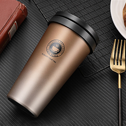 Coffee Cup Thermos Flask Double Wall Vacuum Insulated Travel Mug Stainless Steel Vacuum Mug,   Coffee Mug with Lid and Handle ► Photo 1/6