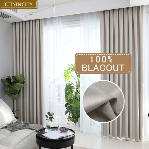 CITYINCITY solid 100% blackout Curtain For Living room Home Decor thick Faux linen Curtains for Bedroom ready made custom made ► Photo 1/6