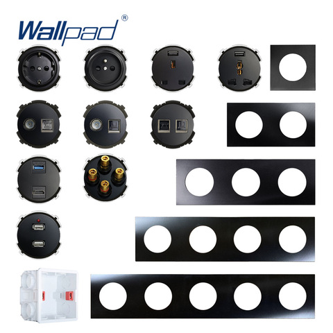 Wallpad DIY Module Black Aluminum Panel Wall Power Socket Electrical Outlet Function Key Free Combination ► Photo 1/6