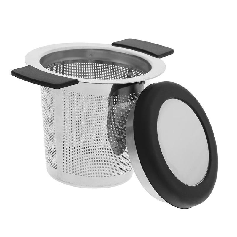 2 Handles Mesh Lid Coffee Filters Stainless Steel Silicone Tea Strainer 
