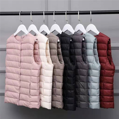 Spring Autumn And Winter V-Neck Woman's Ultra Light Down Vest Zipper Waistcoat Warm Liner Vest Portable Couples Vest ► Photo 1/6