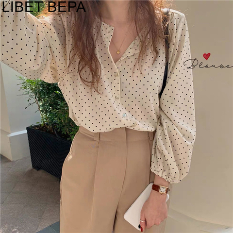 New 2022 Spring Summer Women's Blouses Fashionable Elegant Office Lady Buttons Oversize Dot Korean Style Wild Shirts Tops BL3061 ► Photo 1/6