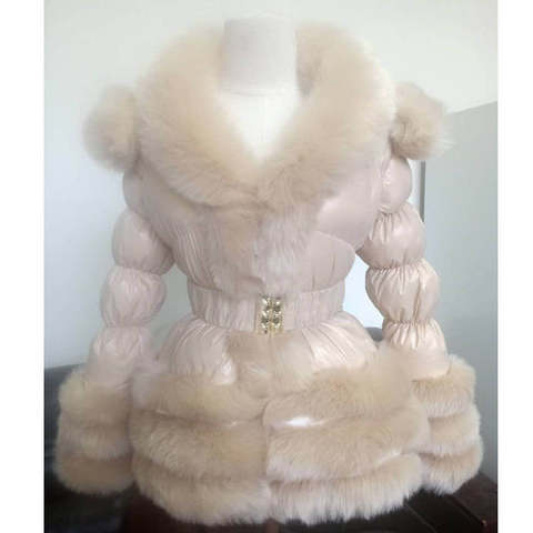 Plus Size Overcoat Winter Warm Windproof Jacket Women Fluffy Faux Fur Collar White Duck Down Winter Jacket Coat with Hooded ► Photo 1/6