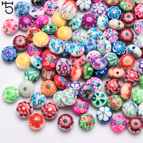 25pcs 12mm Colorful Flower Polymer Clay Beads for Jewelry Making Girls Diy Bracelet Perles Loose Round Candy Beads C602 ► Photo 1/6
