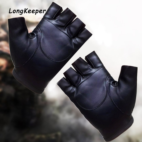 Fahion 1Pair Half Finger Driving PU Leather Fingerless Gloves Black Solid Female Fingerless Women Men haulage motor Punk Gloves ► Photo 1/6