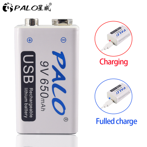 PALO micro USB 9V Lithium Rechargeable Battery 650mAh 6F22 9V li-ion battery for RC Helicopter Model  Microphone Toy batteries ► Photo 1/6
