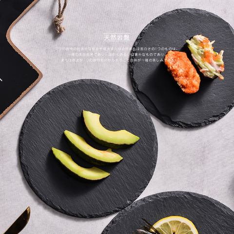 Natural Rock Plate Restaurant Steak Sushi Display Dishes Black Slabstone Barbecue Pan Banquet Rock Plate Serving Dishes ► Photo 1/6