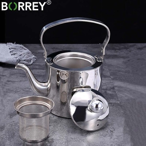 BORREY 1.5L/2L Stainless Steel Teapot Tea Infuser Pot Induction Cooker Kettle Outdoor Camping Kettle Silver Teapot With Filter ► Photo 1/6