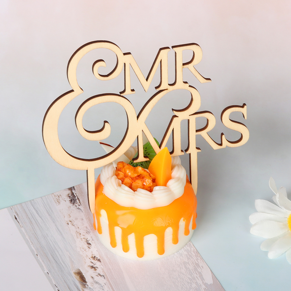 "Mr and Mrs" Vintage Wedding Cake Topper Laser Cut Wood letters DIY Cake Decors 