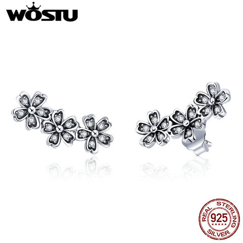 WOSTU Authentic 925 Sterling Silver Stackable Daisy Floral Stud Earrings Clear CZ Flower Woman Earring Party Jewelry Gift CQE419 ► Photo 1/6