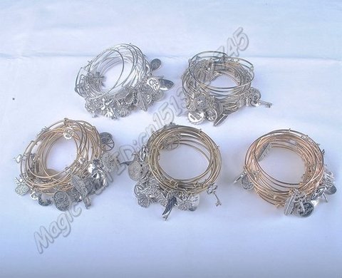 5pcs Gold Color Silver Color Bracelet Wholesales Newest Women Fashion Alloy Charms Adjustable Expandable Wire Bracelets C001 ► Photo 1/6