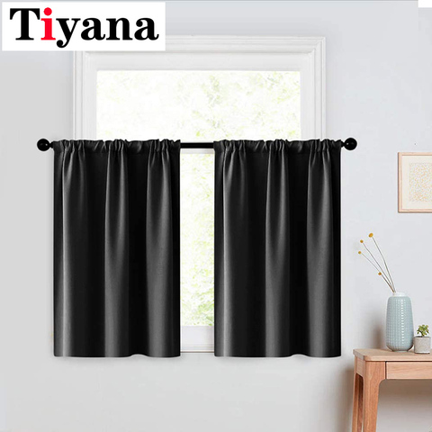 Black Curtain Panels for BedroomThermal Insulated Grommet Top Short Blackout Curtain Small Kitchen Window Drapery Panels P092Z ► Photo 1/6