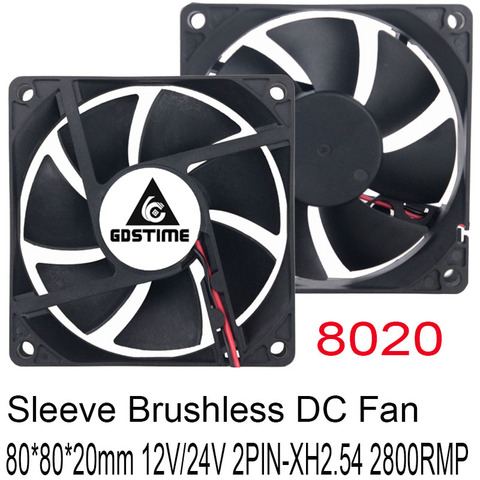 2PCS Gdstime CPU Cooler 80mm 8cm 2Pin80*80*20mm  12V/24V DC Brushless Silent Computer PC Case Cooling axial Fan ► Photo 1/6