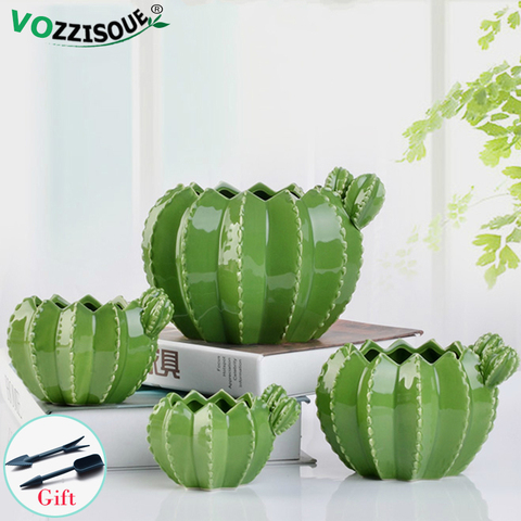 Creative Ceramic Cactus Pots Indoor Decorative Plant Pot Garden Succulent Small Flowerpot Home Balcony Green Clay Maceteros ► Photo 1/6